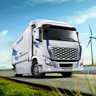 Hyundai XCIENT Fuel Cell Truck running on the road