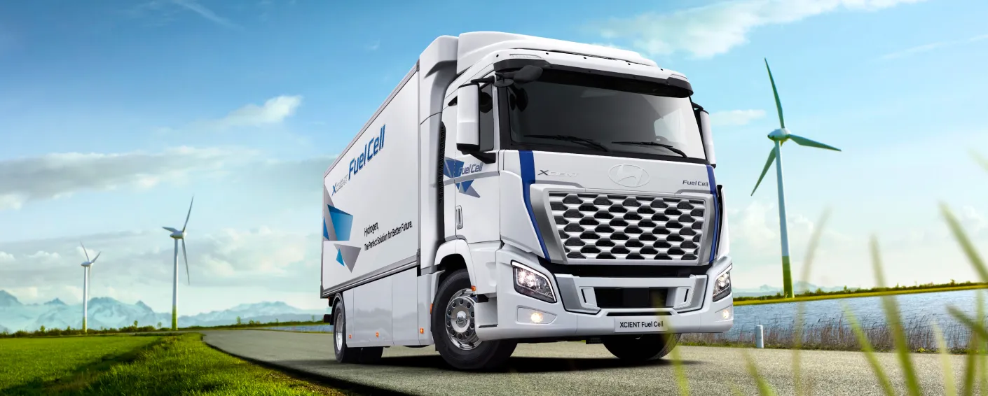 Hyundai XCIENT Fuel Cell Truck running on the road