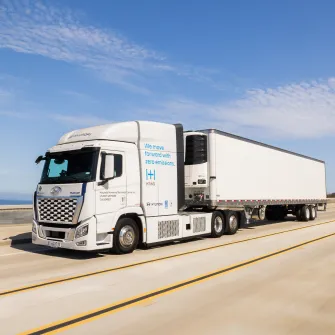 Hyundai XCIENT Fuel Cell Tractor running on the road