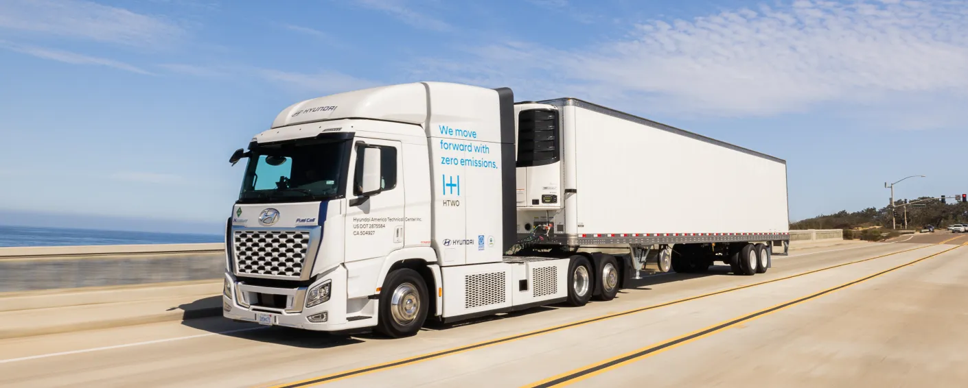 Hyundai XCIENT Fuel Cell Tractor running on the road