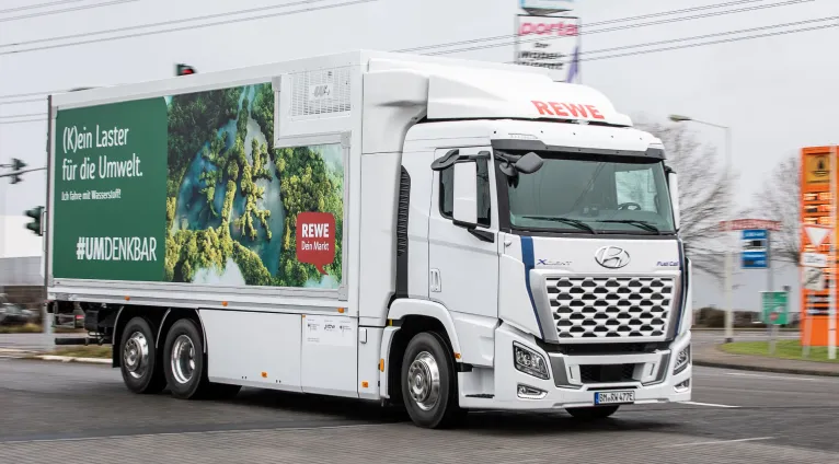 Hyundai XCIENT Fuel Cell Truck being used for Rewe delivery service