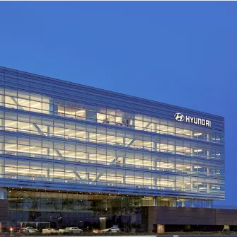 Night view of Hyundai Motor America’s headquarters