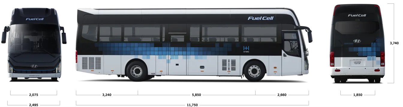 Specs of Hyundai UNIVERSE Fuel Cell (Front and Middle door)