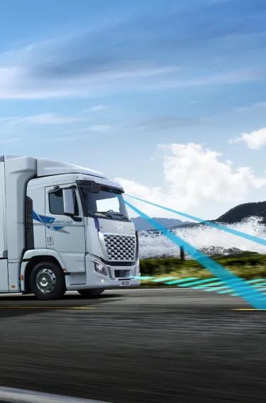 Hyundai XCIENT Fuel Cell Truck keeps a distance from the vehicle in front with SCC